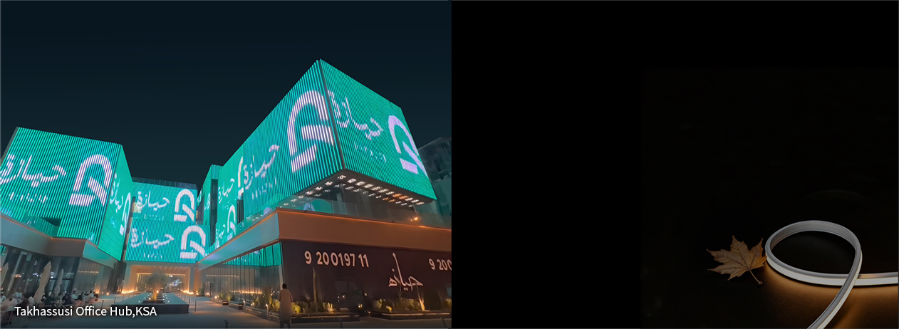 media facade lighting with RGB control for dynamic building display